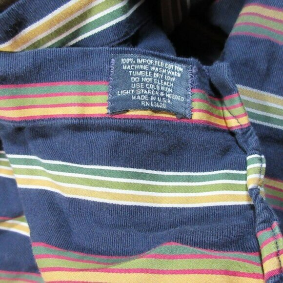 Burberry London mens navy green red beige white striped button front L USA - Picture 4 of 4